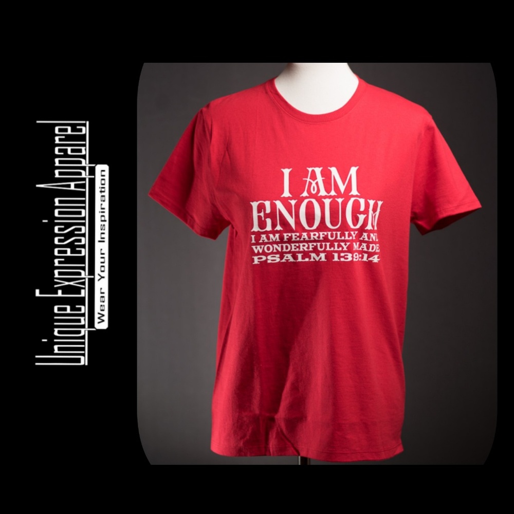 5⭐ "I Am Enough" casual red graphic tee